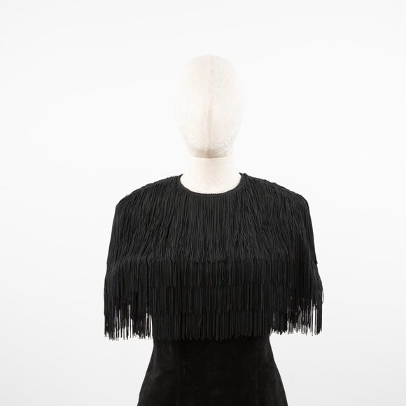 Vintage S/M Fringe Suede Leather Dress Black Midi - Picture 9 of 12